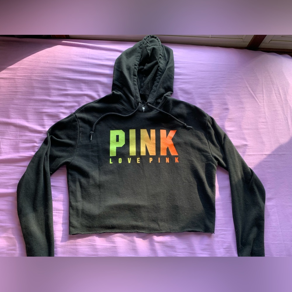 PINK multicolor cropped sweatshirt with cutout back